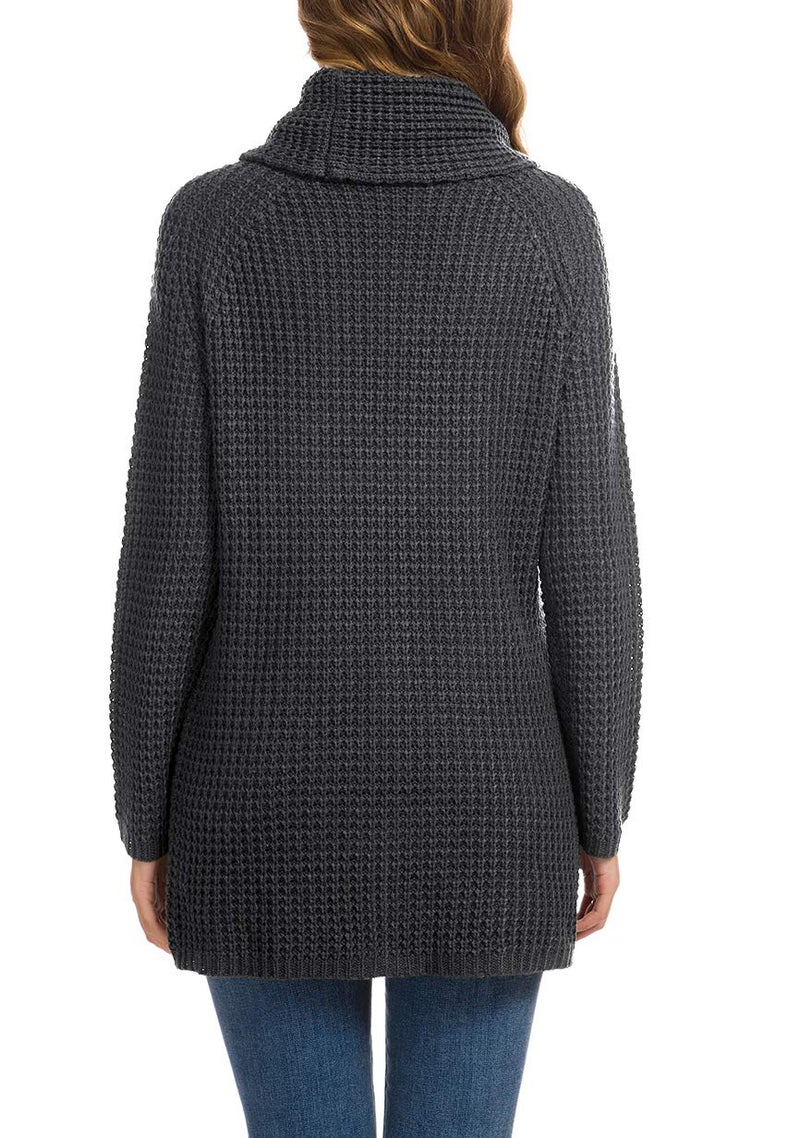 GRECERELLE Women's 2024 Fall Turtleneck Chunky Pullover Sweaters Long Sleeve Asymmetric Knit Jumper Tops Dark Gray, L - Image 4